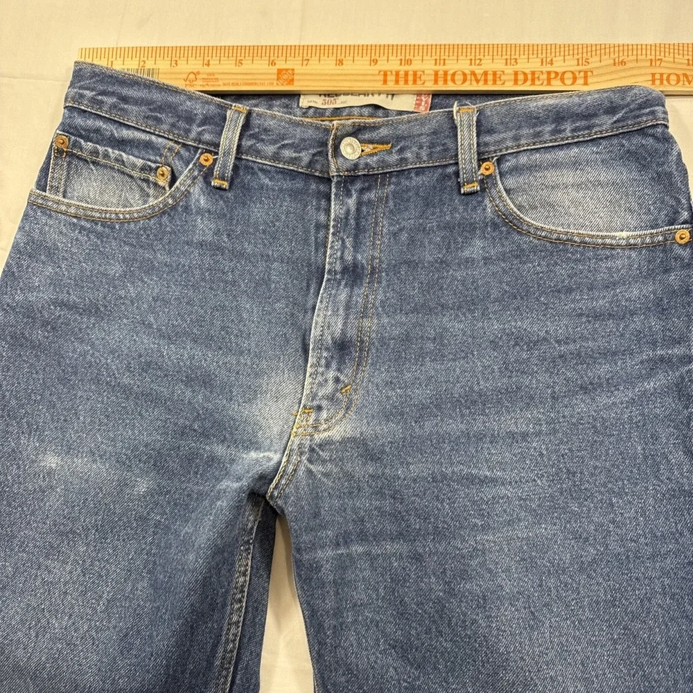 JEANS Levis 505 Mens 36X32 Regular Fit Blue Cotton Denim Zipper Fly Pants